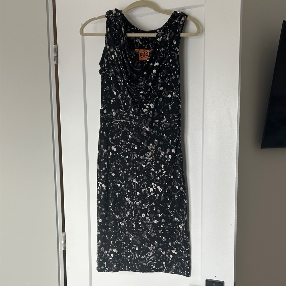 Tory Burch Black / Grey / White Splatter Midi Dress